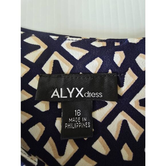 Alyx Shift Dress Sz 16 Navy, Tan, White Geometric - Picture 4 of 8